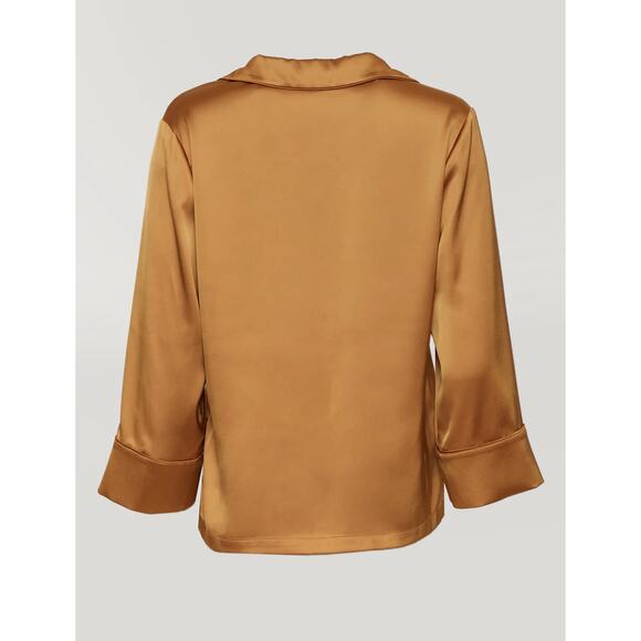 (M) NWT $198 CARBON38 Satin Short Sleeve Resort Top Gold size Medium - Picture 5 of 8